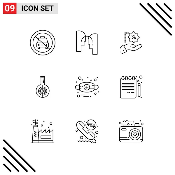 Universal Icon Symbols Group Modern Vázlatok Cél Reakció Transzfer Lombik — Stock Vector