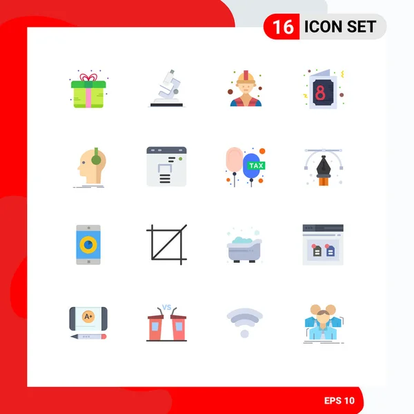 Pictogram Set Simple Flat Colors Headphone Symbol Builder Invite Day - Stok Vektor