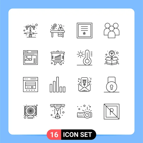 Pictogram Set Simple Outlines Team Management Badges Group Stamp Editable — 스톡 벡터