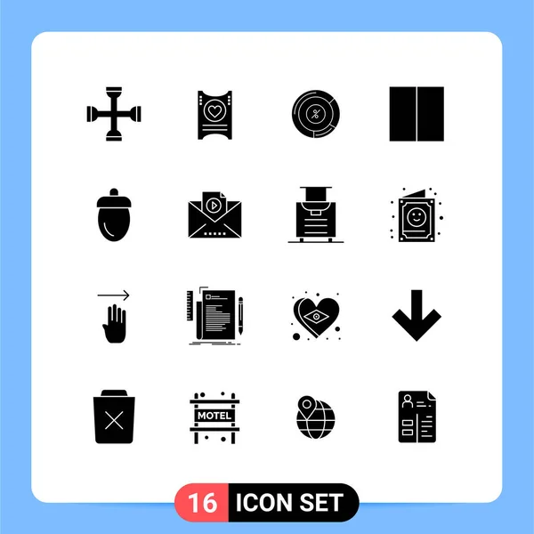 Solid Glyph Pack Universal Symbols Acorn Layout Wedding Interface Share — Stock Vector