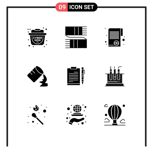 Set Modern Icons Symbols Signs Clipboard Document Finance Humid Glass — Stock Vector