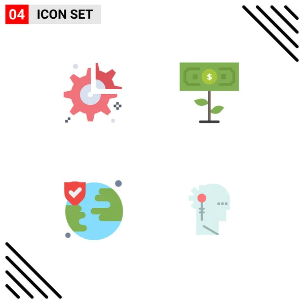 Modern Set Flat Icons Symbols Gear World Break Money Protection — Stock Vector