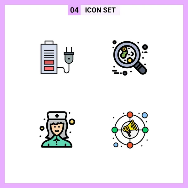 Mobile Interface Filledline Flat Color Zestaw Piktogramów Akumulatora Pielęgniarki Wtyczki — Wektor stockowy