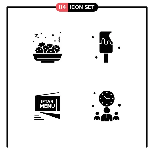 Mobile Interface Solid Gyph Set Pictograms Salad Ramadan Desert Sweet — Vector de stock