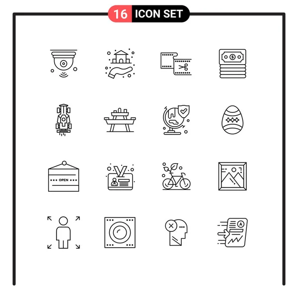 Set Modern Icons Sysymbols Signs Car Dollar Hand Banking Editing — Archivo Imágenes Vectoriales