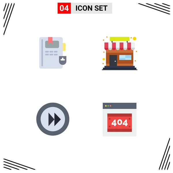 Conjunto Moderno Iconos Planos Símbolos Como Libro Jugador Mercado Adelante — Vector de stock