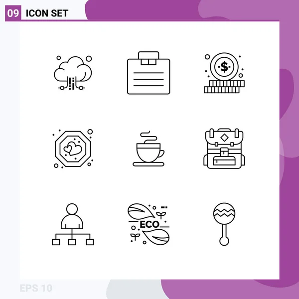 2014 Mobile Interface Outline Set Pictogram Cup Coffee Online Tag — 스톡 벡터