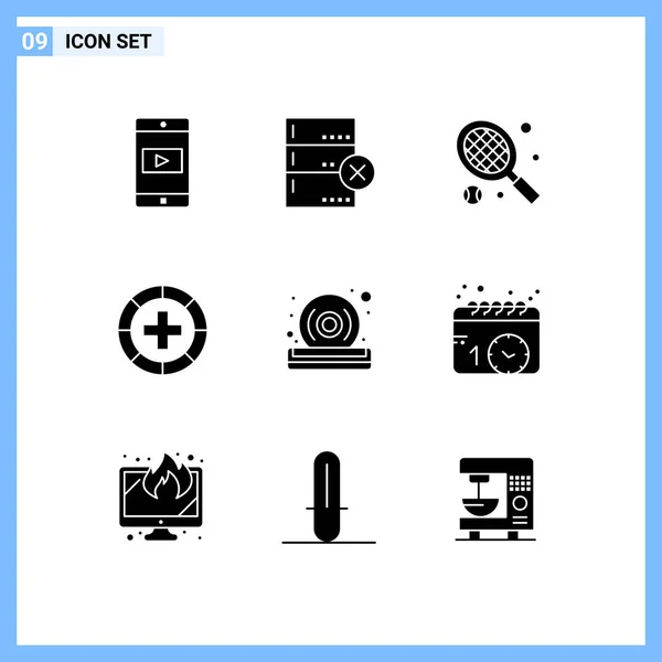 Modern Set Solid Glyphs Pictograph Quality Disc Sport Medicine Form — Stock Vector