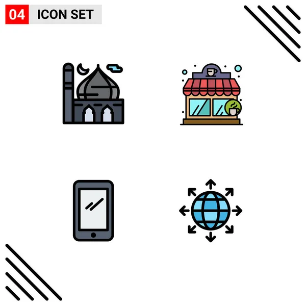 4創造的なFilledlineのパックフラットモスク スマートフォン コーヒーショップ Androidの色編集可能なベクトルデザイン要素の色 — ストックベクタ