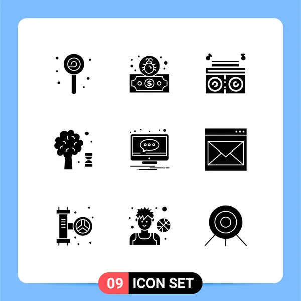 Modern Set Solid Glyphs Symbols Notification Comment Player Chat Science — Stock Vector