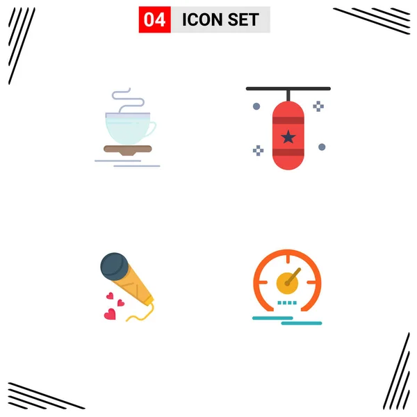 Modern Set Flat Icons Pictograph Tea Mic Hotel Punching Box — Archivo Imágenes Vectoriales