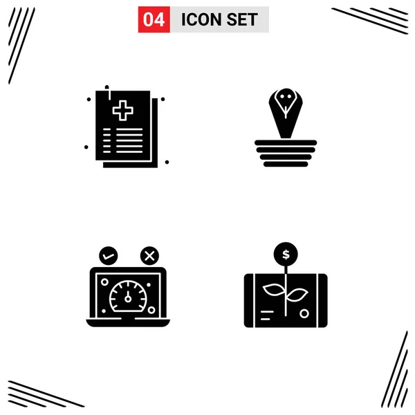 Set Commercial Solid Glyphs Pack Document Dashboard File India Speedometer — Vector de stock