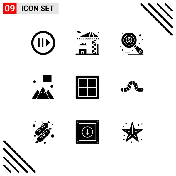 Set Commercial Solid Glyphs Pack Home User Research Mountain Flag — Archivo Imágenes Vectoriales