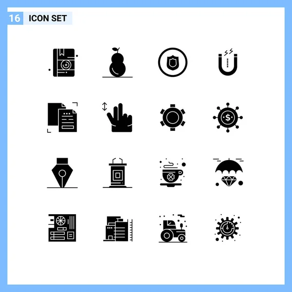 Interface Utilisateur Glyphe Solide Paquet Signes Symboles Modernes Document Copie — Image vectorielle
