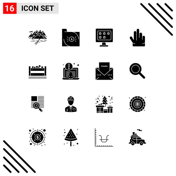 16ユーザーインターフェイス現代的な記号とバングラデシュのシンボルの固体グリフパック レート編集可能なベクトルデザイン要素 — ストックベクタ