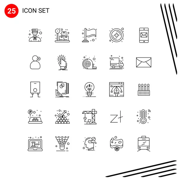 Set Modern Icons Sysymbols Signs Mail Mobile Finish Application New — Vector de stock