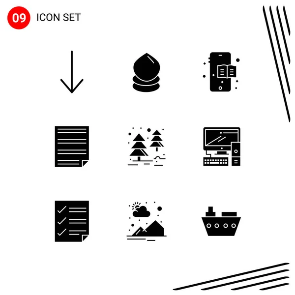 Universal Solid Glyphs Set Web Mobile Applications Equipment Tree Data — Stock Vector