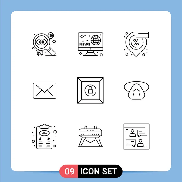 用于Web打印媒体 购物可编辑向量设计元素 的9个现代外设标志和符号包 — 图库矢量图片