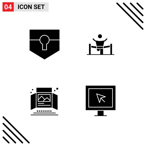 Set Modern Icons Symbols Signs Key Man Shield Finish Editable — Stock Vector