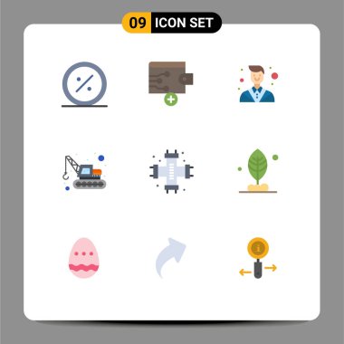 Piktogram Boruların, ulaşımın, cüzdanın, makinelerin, avukat Düzenlenebilir Vektör Tasarım Elementlerinin 9 Basit Düz Rengi