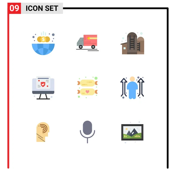 Mobile Interface Flat Color Set Pictogramas Doces Seguros Agricultura Tela — Vetor de Stock