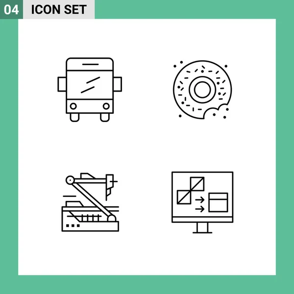 Mobile Interface Line Set Pictograms Bus Robot Donut Future App — Vector de stock