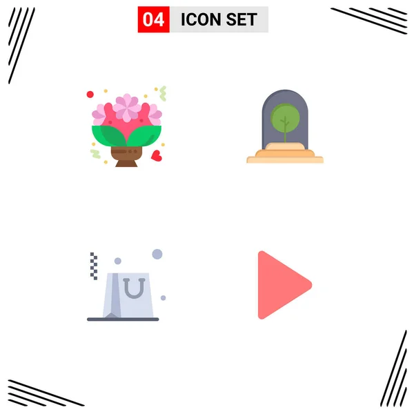 Set Commercial Flat Icons Pack Bouquet New Romantic Plant Business — Archivo Imágenes Vectoriales