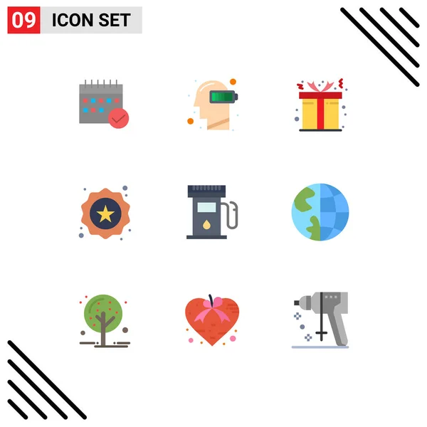 Pictogram Set Van Eenvoudige Platte Kleuren Van Ster Badge Uitputting — Stockvector