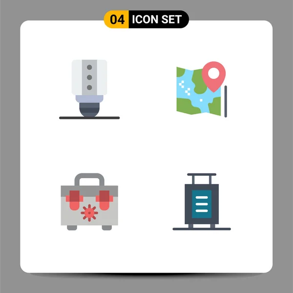 Flat Icon Pack Universal Symbols Lamp Construction Map Google Bag — Stock Vector