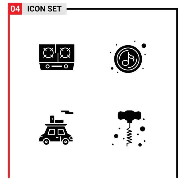 4通用固体象形文字标志炉灶 车辆可编辑矢量设计元素的符号 — 图库矢量图片