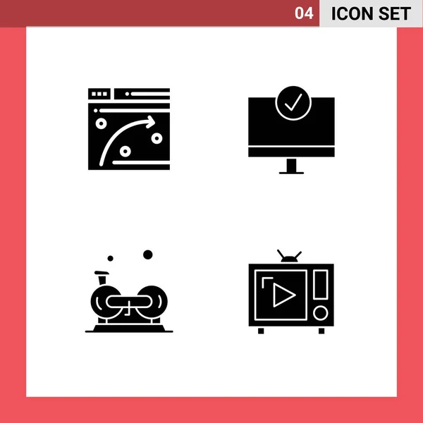 Group Modern Solid Glyphs Set Web Cycling Hosting Devices Fitness — Stock Vector