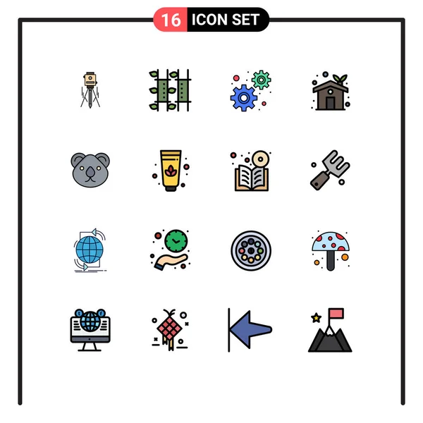 16個のモダンなUiアイコンのセット動物 生態系の家 リラクゼーション エコハウス 設定のための記号編集可能なクリエイティブベクトルデザイン要素 — ストックベクタ