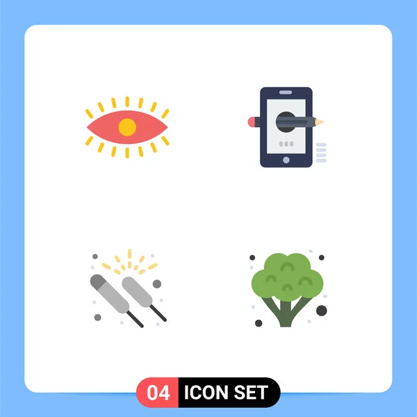 Thematic Vector Flat Icons Editable Symbols Eye Celebration Design Pencil — Stock Vector