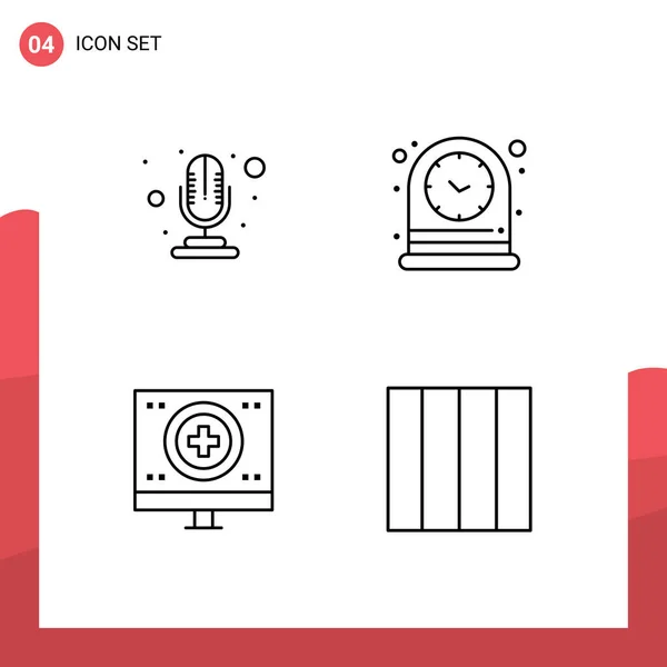 Pictograma Conjunto Cores Simples Filledline Plana Microfone Coração Relógio Relógio — Vetor de Stock