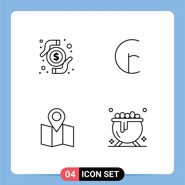 カード 釜の4つのユニバーサルシンボルのラインパック編集可能なベクトルデザイン要素 — ストックベクタ
