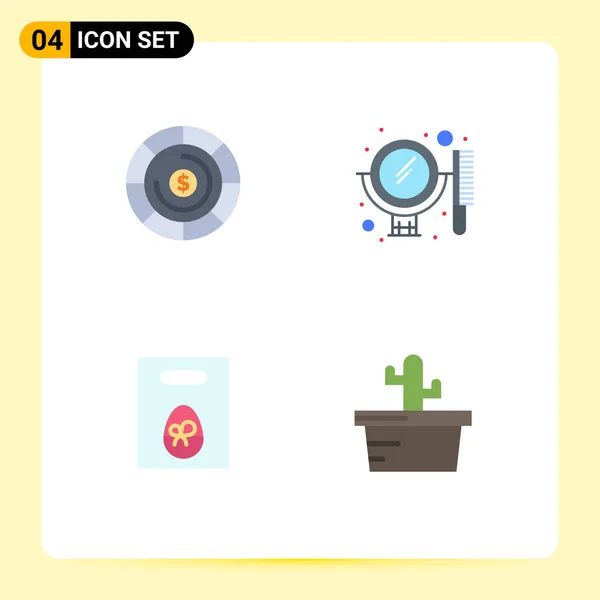 Group Flat Icons Signs Symbols Budget Gift Beauty Set Cactus — Stock Vector