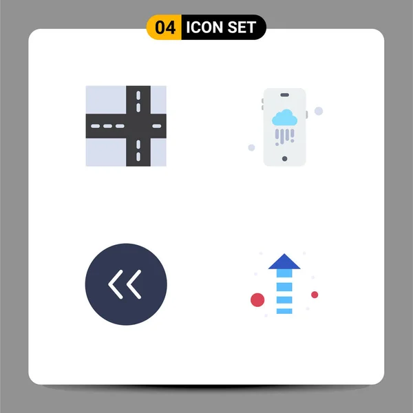 Modern Set Flat Icons Pictograph Road Direction Rainy Circle Editable — Archivo Imágenes Vectoriales