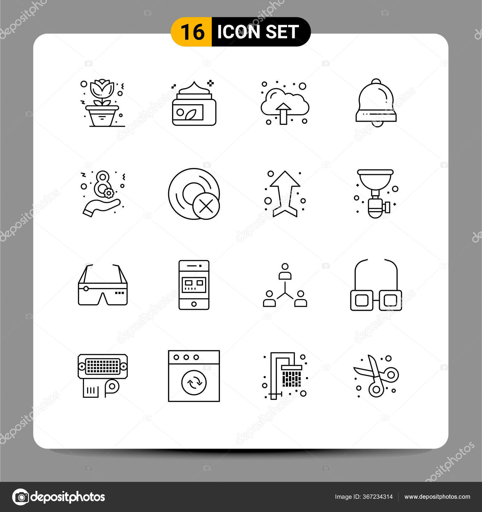 16个通用计算机符号8个数据圣诞节可编辑向量设计元素的概要套件图库矢量图©Flatart 367234314, image size:1600x1700