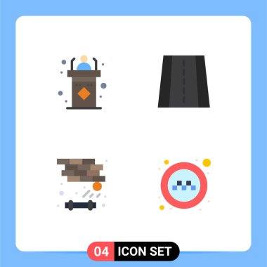 Sınıfın 4 Basit Düz Simgesi, Seminer, Yol, Düzenlenebilir Vektör Tasarım Elemanlarını Çal