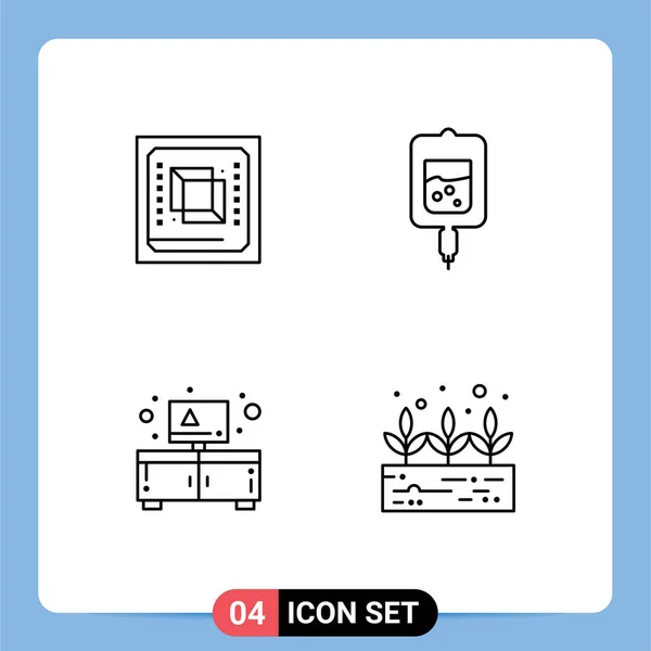 Conjunto Moderno Filledline Flat Colores Símbolos Como Chip Armario Hardware — Vector de stock