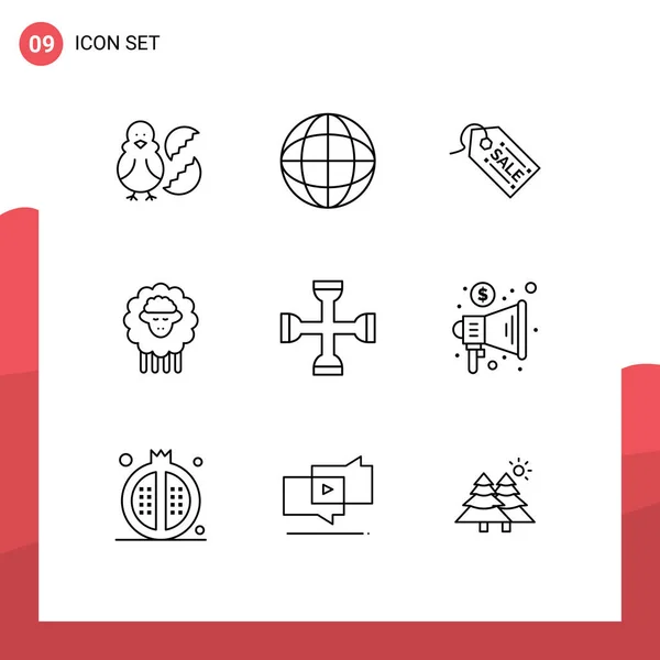 Set Vector Outlines Grid Performance Spring Ecommerce Sheep Mutton Editable — Archivo Imágenes Vectoriales