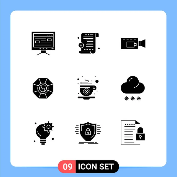 Mobile Interface Solid Gyph Set Pictograms Cloud Saint Record Cup — Archivo Imágenes Vectoriales