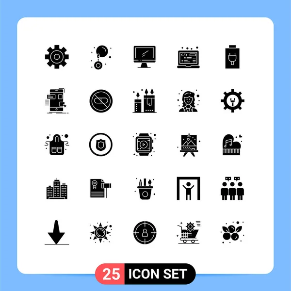 Grupo Universal Símbolos Icono Glifo Sólido Moderno Carga Html Monitor — Archivo Imágenes Vectoriales