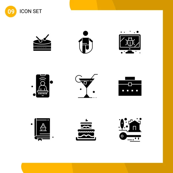 Set Modern Icons Sysymbols Signs Wine Glass Monitor Phone User — Archivo Imágenes Vectoriales