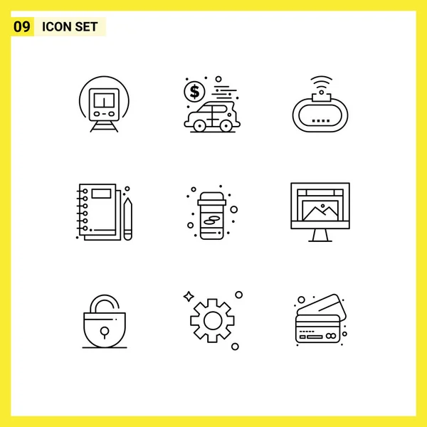 Mobile Interface Outline Set Pictograms Calcium Stationery Device Notepad Jotter — Vector de stock