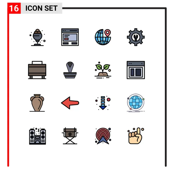 Creative Icons Современные Знаки Символы Путешествия Сумки Ключи Шестерни Стол — стоковый вектор