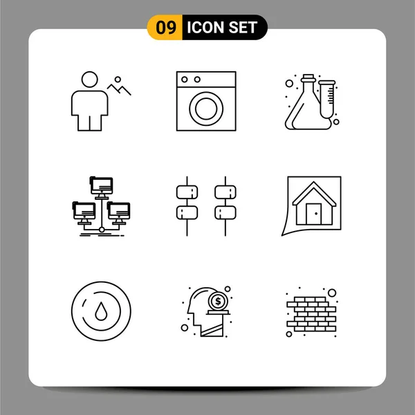 Set Vector Outlines Grid Connection Database Machine Laboratory Experiment Editable — Vector de stock