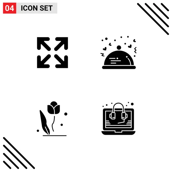 Pictogram Set Van Eenvoudige Solid Glyphs Van Pijl Bloemen Diner — Stockvector