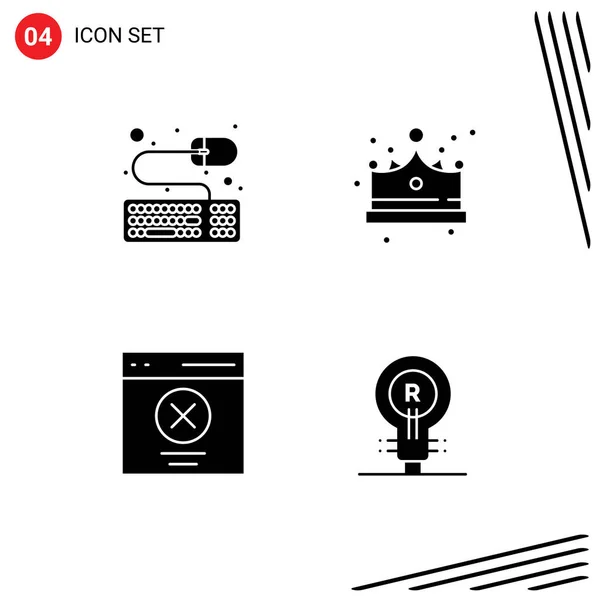 Modern Set Solid Glyphs Pictograph Accessories Interface Crown Cap User — Stock Vector