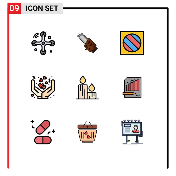 Stock Vector Icon Pack Mit Zeilenzeichen Und Symbolen Für Feuer — Stockvektor